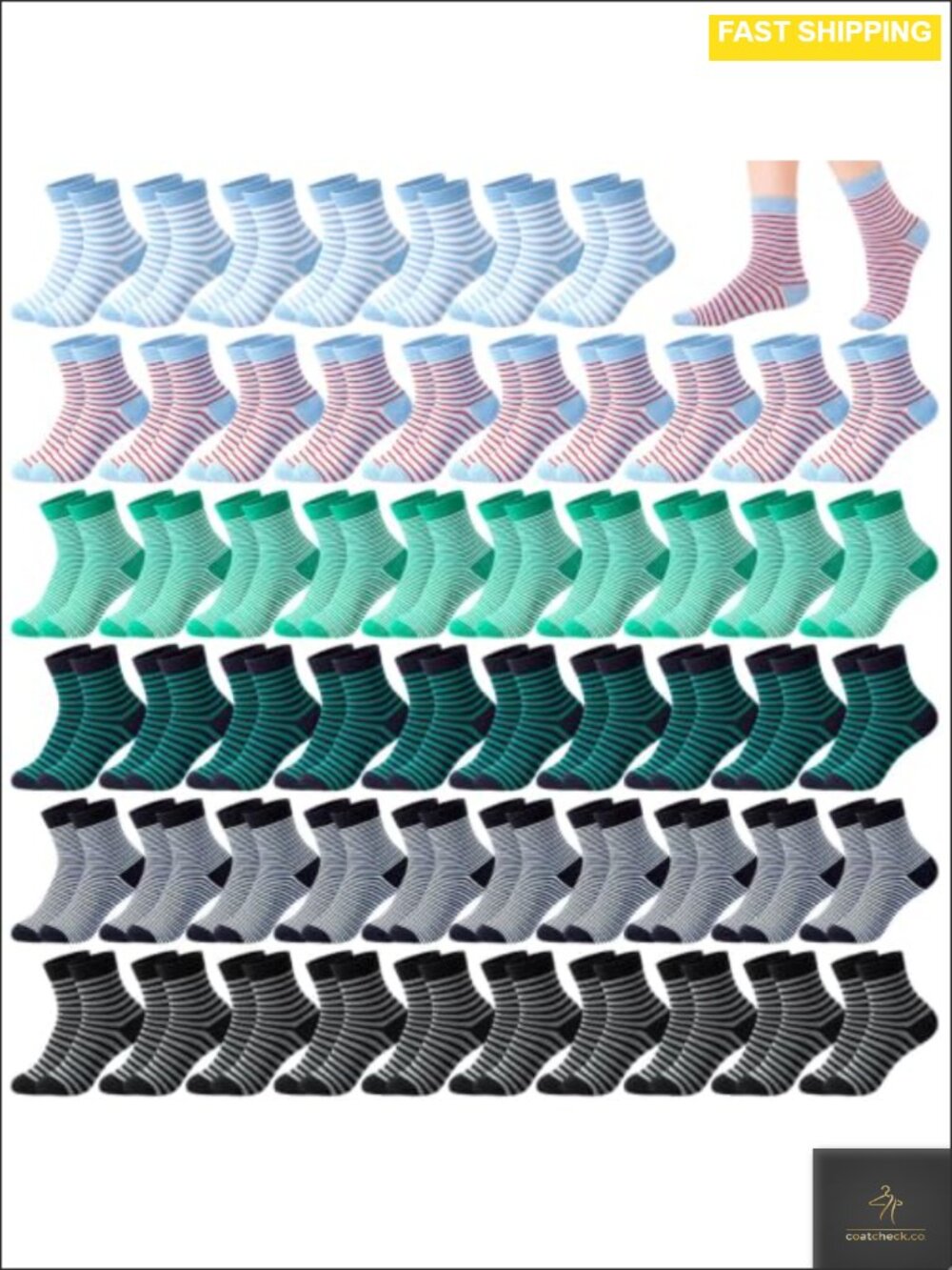 Women's Striped Crew Socks 60 Pairs Polyester Cotton Blend Size 7.5-10